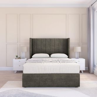 Sloomy Falcon Dumfries Wingback Bed Set, No Drawers & 54 Floor Standing Headboard in Dark Grey | Size: King