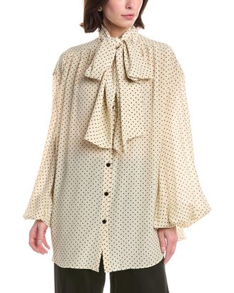 Balmain Bow Tie Printed Silk Shirt