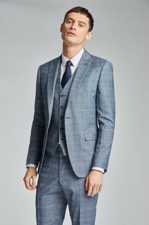 Ted Baker Mens Dusty Blue Tonal Check Slim Jacket - Size 40 Regular