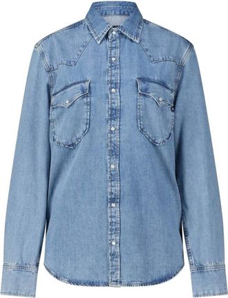 AG - Adriano Goldschmied Overshirt in denimstijl met drukknoopsluiting - Dames - Spijkeroverhemden - Blauw - M - Denim - Overhemden