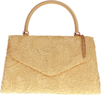 Girly HandBags Womens Lace Satin Top Handle Clutch Bag - Gold