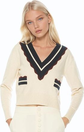 Alexia Admor Arden Deep V Contrast Trim Cardigan in Ivory at Nordstrom, Size X-Large