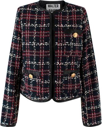 Walter Baker Red and Navy Checkered Tweed Jacket Size XS