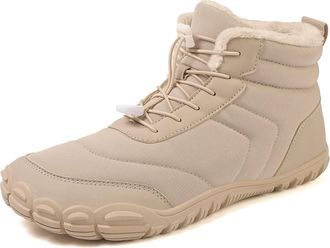 Generic Plus Size Winter Barefoot Shoes Womens Mens Wide Toe Box Camping Walking Boots Sneakers Non-Slip Warm Snow Boots Ankle Booties(Beige,6.5 UK)