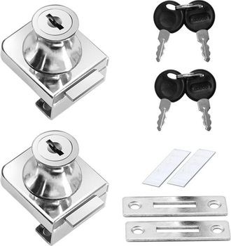 OEM 2 Serrature In Lega Di Zinco Per Porte In Vetro, Serratura Antiruggine Per Armadietti, Per Porte In Vetro Da 5 A 12 Mm, Non Richiedono Foratura, Con 4
