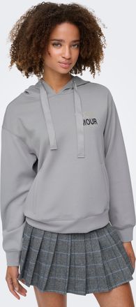 Only Kapuzensweatshirt ONLY ONLALINA LIFE L/S PRINT HOOD SWT, Damen, Gr. XL, ultimate grau print:jadore, Sweatware, Obermaterial: 93% Polyester, 7% Elastha