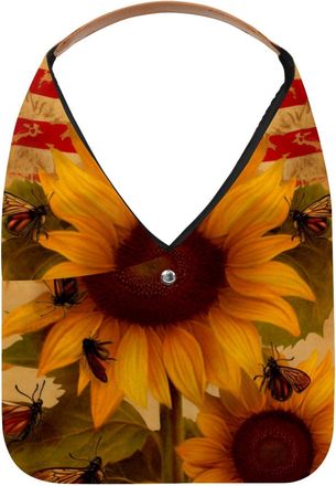 Generic Vintage USA Flag Sunflowers Butterfly Reusable Lightweight Grocery Bags - Foldable Into Compact Pouch, Washable & Sturdy, Multipurpose for Shopping an