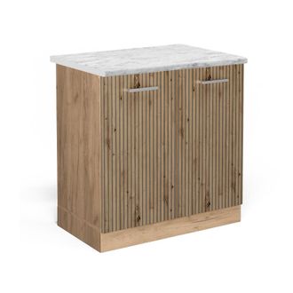 Vicco Armario Bajo Para Fregadero R-line, Roble Artesanal, 80 Cm Et M&aacute;rmol