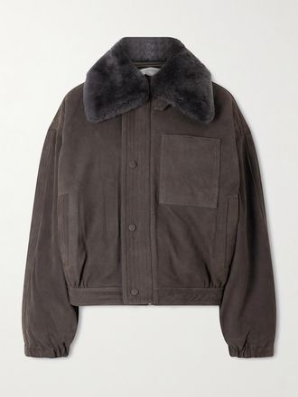 Victoria Beckham Bomber In Nubuck Con Finiture In Shearling - Grigio