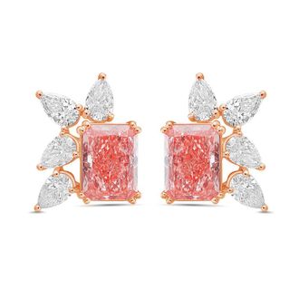 Diana M. Jewels 14kt Rose Gold 7cts Lab Grown Pink and White Diamond Cluster Earrings