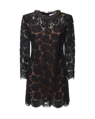 Self Portrait Black Lace Beaded Long-Sleeve Mini Dress