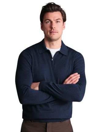 CHARLES TYRWHITT Merino Zip Polo Neck Long sleeve in Navy at Nordstrom, Size Xxx-Large