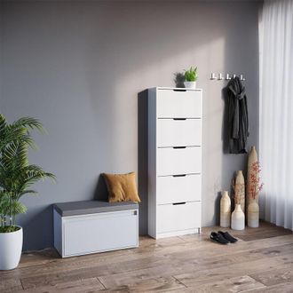 Vicco Mueble Zapatero Luca, Blanco, 2 Partes, Con Banco