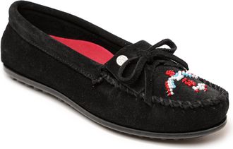 Minnetonka Women s Thunderbird Animikii Hardsole Moccasins for Women with a Classic Leather Moccasin Silhouette, Cushioned Footbed, and Beaded Moccasin Design, B
