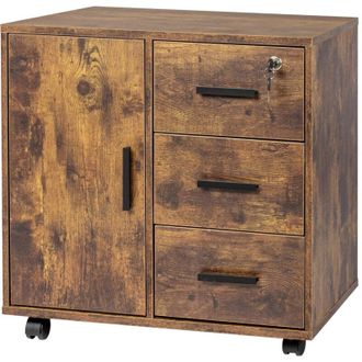 Relaxdays Relaxdays contenitore su ruote, 3 cassetti, 2 sportelli, HxLxP 57x60x40 cm, con serratura, schedario, marrone vintage
