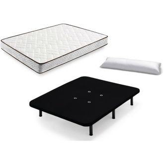 HOGAR 24 Cama Completa - Colch&oacute;n Flexitex + Base Tapizada 3d Color Negro + 6 Patas De 32cm + Almohada De Fibra, 135x190 Cm