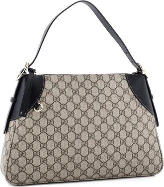 Gucci Emblem GG Coated Canvas with Leather Large shoulder bag - Marrone