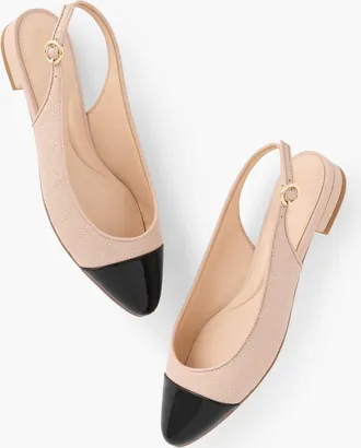 Talbots Edison Quilted Nappa Slingback Flats - Rattan/Black - 10 1/2 M Talbots