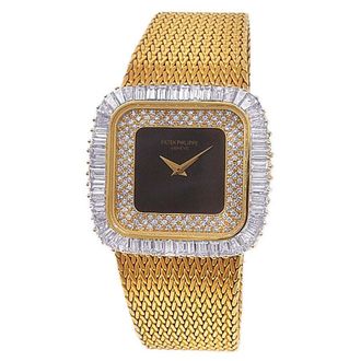 Patek Philippe Pre-owned Patek Philippe Vintage Hand Wind Diamond Black Dial Mens Watch 3625/1