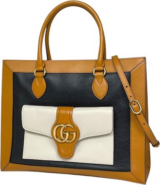 Gucci Gg Marmont Black White Yellow Leather Tote Bag (Pre-Owned)