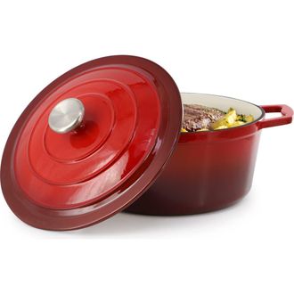 MegaChef 5 Quarts Round Enameled Cast Iron Casserole with Lid in Red at Nordstrom