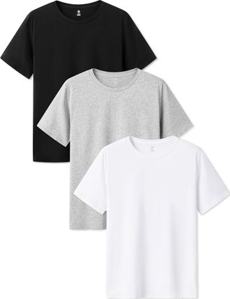 Lapasa 3 Pack Mens Undershirts Premium Stretch Cotton Underwear Shirts Soft Short Sleeve M05 Black, White, Light Grey (Crew Neck) XL