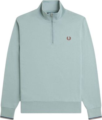 Fred Perry Mens Half Zip Sweatshirt Silver Blue Cotton - Size X-Large