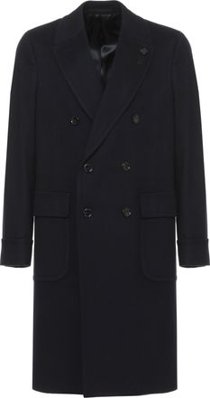 Lardini Dark Blue Double-Breasted Cashmere-Blend Wool Coat