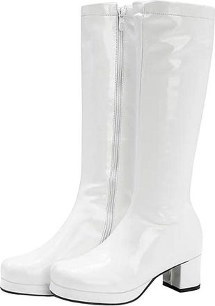 Generic Womens Sweet Knee High Boots Round Toe Thick Heel Pu Leather Long Booties Fashion Daily Style Plus Size