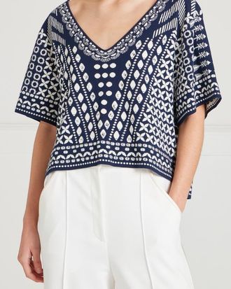 Temperley London Tlalli Knit Top in Navy Silver at Nordstrom, Size X-Small