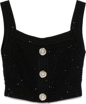 Balmain Zwarte Mouwloze Top met Vierkante Halslijn - Dames - Tops zonder mouwen - Zwart - M - Tops
