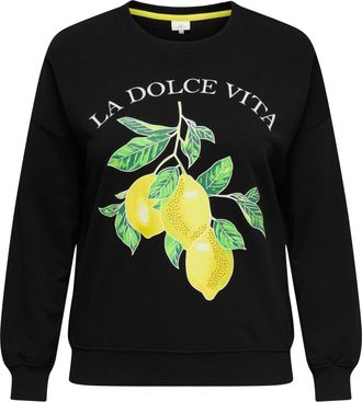 Only Carmakoma Sweatshirt ONLY CARMAKOMA CARLACEY LIFE L/S O-NECK SWEAT JRS, Damen, Gr. XL, schwarz print:la dolce vita, Sweatware, Obermaterial: 50% Baumwolle, 50% 
