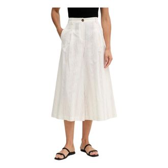 Benetton Broek met wijde pijpen - Dames - Vrijetijds broeken - Beige - M - Katoen - Broeken
