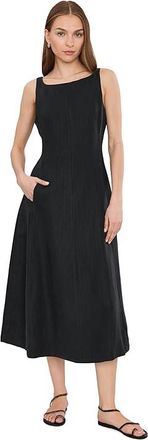 Michael Stars Palmira Fit Flare Midi Dress Womens Dress Black : LG (US 8-10), Linen/Tencel