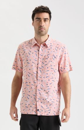 Salt Life Tempting Tackle Woven Short Sleeve Shirt in Grapefruit at Nordstrom, Size Large