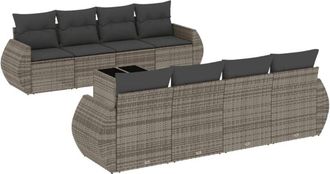 vidaXL Set De Muebles De Jard&iacute;n 9 Pzas Y Cojines Rat&aacute;n Sint&eacute;tico Gris Vidaxl