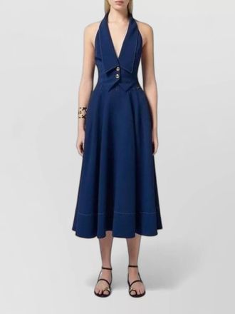 Elisabetta Franchi high waist flared midi dress halter buttons