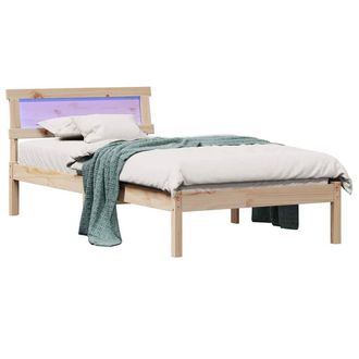 Berkfield Home White Bed Frame with Headboard & LED 80x200 cm Solid Pine Wood in Beige