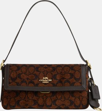 Coach Womens Etta Small Flap Shoulder Bag in Signature Chenille - Brown - One Size