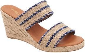 Andr&eacute; Assous Nolita Wedge Slide Sandal in Natural/navy at Nordstrom Rack, Size 10