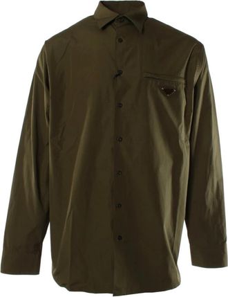 Prada Cotton Shirt - Heren - Casual Overhemden - Groen - XL - Katoen - Overhemden