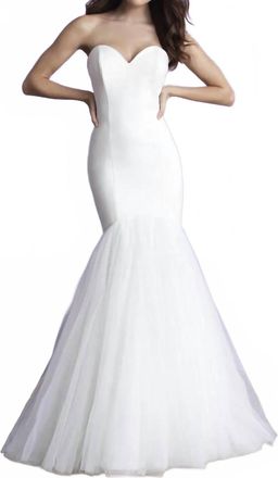 Allure Bridals Strapless Tulle Bow Wedding Gown In Ivory