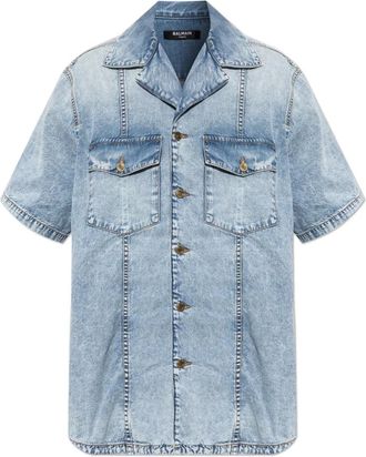 Balmain Kortmouw denim overhemd - Heren - Spijkeroverhemden - Blauw - L - Denim - Overhemden