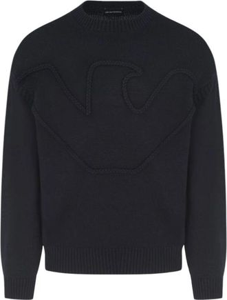 Emporio Armani Trui met ronde hals en geborduurd adelaar - Heren - Ronde hals truien - Grijs - S - Truien & Vesten