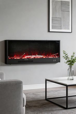 Living and Home Freestanding Wall Mounted Recessed Electric Fireplace with Remote Control, LED Flame Effect Electric Fire for Living Room in Black
