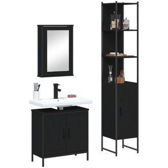 vidaXL Vidaxl - Juego De Muebles De Ba&ntilde;o 3 Pzas Madera Contrachapada Negro