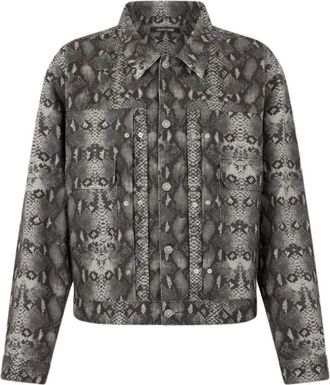 Roberto Cavalli Python Print Denim Jacket - Heren - Spijkerjassen - Grijs - XL - Denim - Jassen