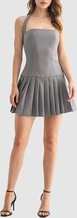 Lush Pleated Drop Waist Halter Minidress in Grey at Nordstrom Rack, Size X-Large