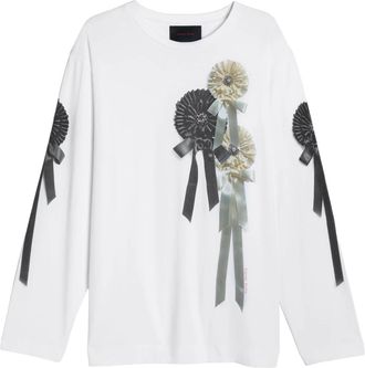 Simone Rocha Bedruikt Katoenen Jersey T-shirt - Dames - Longsleeves - Wit - S - Katoen - Tops