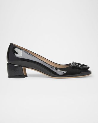 Ferragamo Mara Patent Gancini Block-Heel Pumps